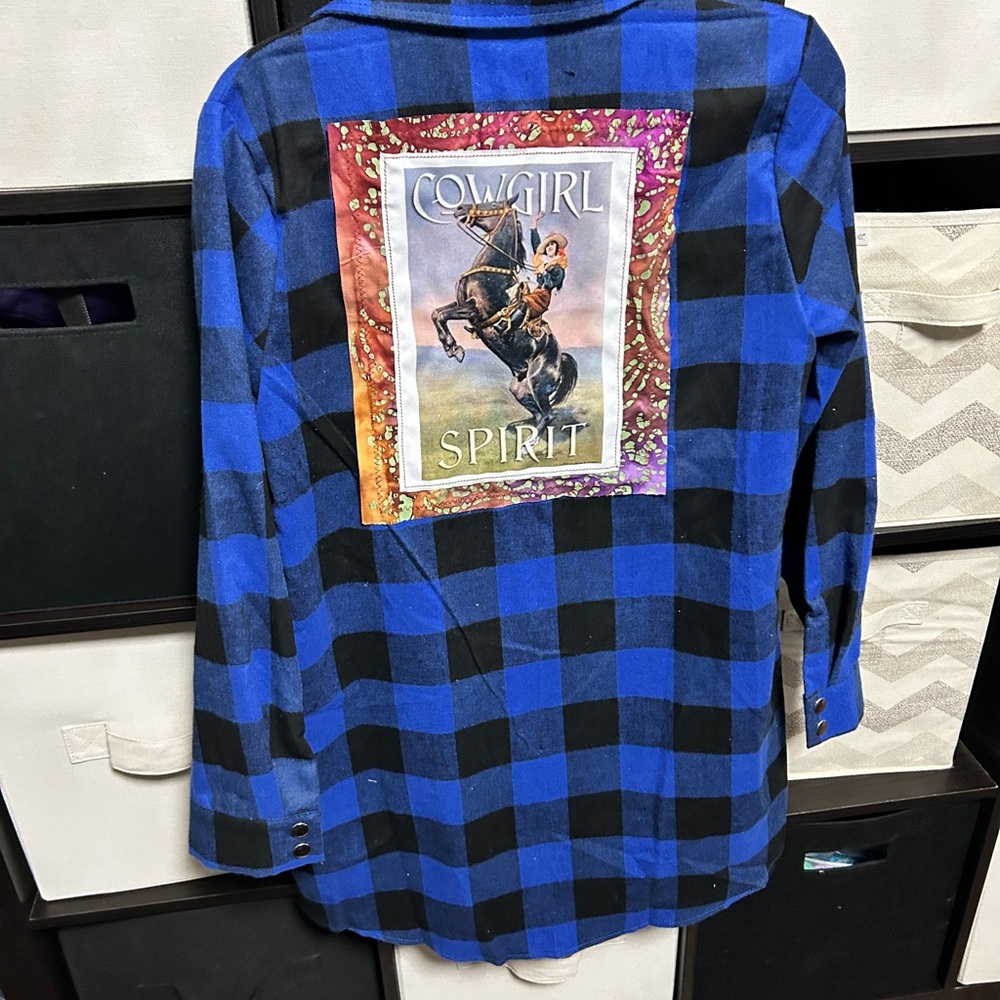 Blue and Black Plaid Button-Up Shirt